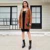 Fashion Women Slim Fit Pu Leather Jacket Long Sleeve Lapel Collar Zipper Outerwear for Fall Winter
