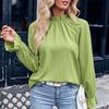 Women's Shirts Ball Long Sleeve Blouses Elegant Ruffles Stand Neck Solid Tops