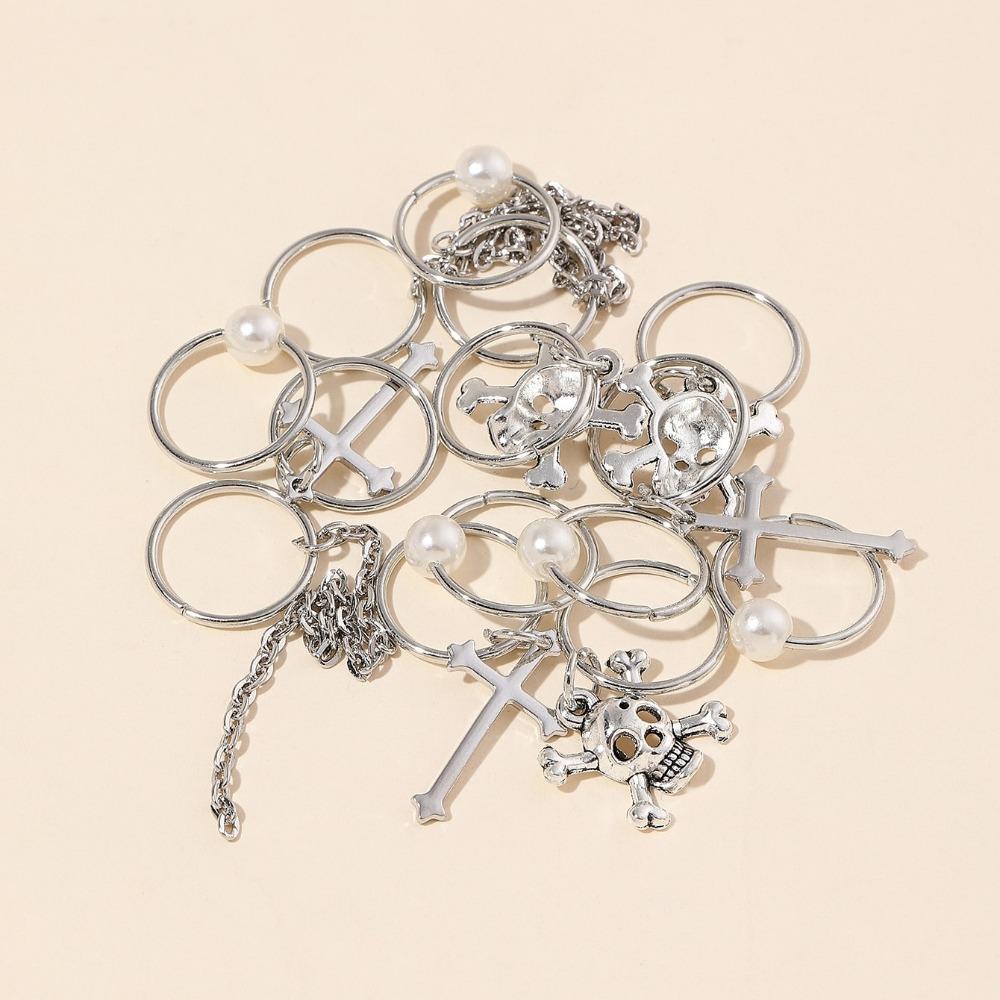 13pcs Cross Skull Dreadlocks Beads Metal Cuff Clips Hair Braid Tubes Mixed Hair Rings Set Men