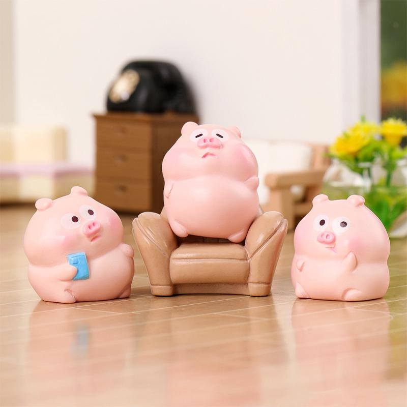 Статуэтки Миниатюры Мультфильм Милый Поросенок Микро Ландшафт Украшения Для Украшения Дома Декор Комнаты Настольные Украшения Автомобиля