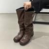 Winter Cowboy Boots For Women Fashion Slip On Long Boots Female Elegant Square Heel Women's Knight Bootties
