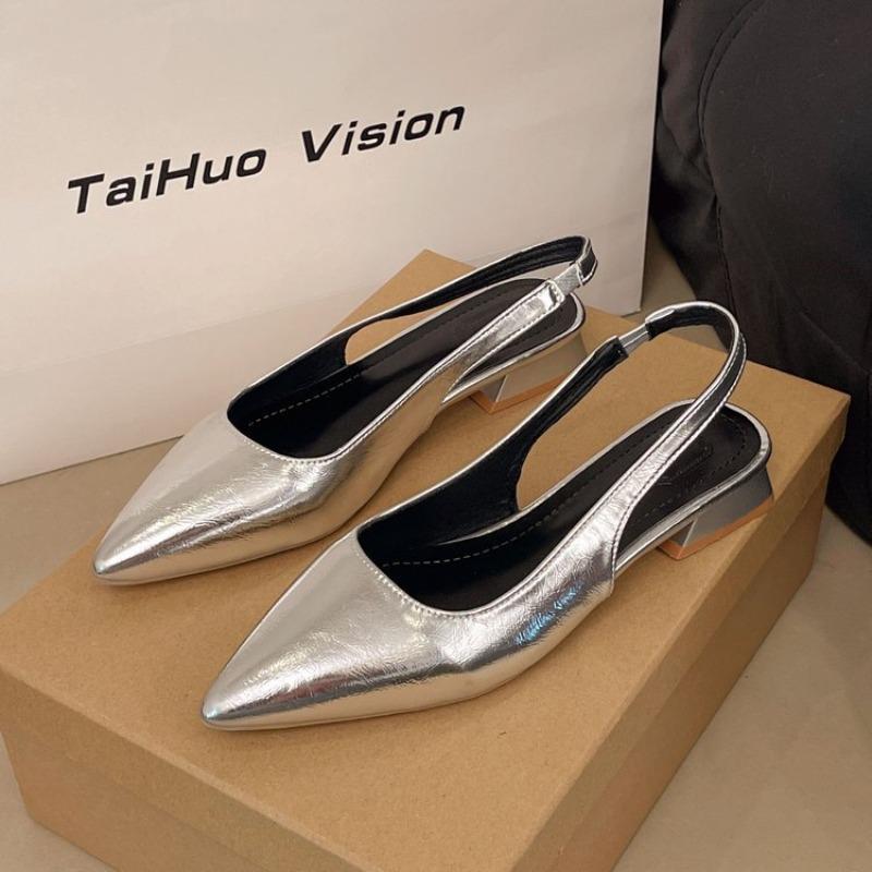New Product with Skirt Thick Heel Single Shoes Green Bag Head Sandals Spring and Summer Empty Pointed High Heels Women