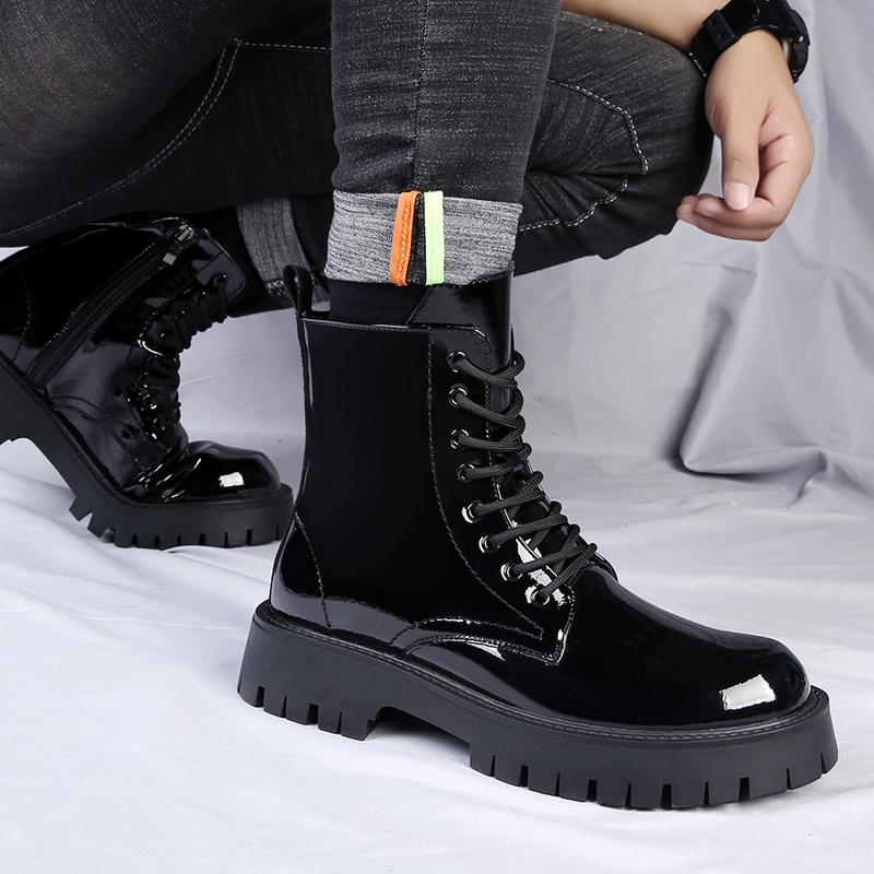 Модные мужские ботинки в британском стиле, черные, роскошные, модные туфли для вечеринок, ночных клубов, лакированные ботинки из ковбойской кожи на платформе, высокие, мотоциклетные ботинки