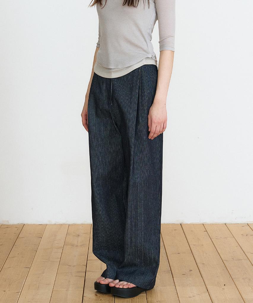 MAKE A TOAST Striped One-Pleat Denim Pants (Navy) Mbfspa002Nv