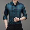 Рубашка с длинным рукавом, мужская свободная весенне-осенняя новая мужская рубашка в клетку, эластичная рубашка без глажки