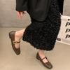 French Flat Single Shoes Women's 2025 New Spring Brown Retro Mary Jane Women's Shoes with Skirts Gentle Evening Shoes