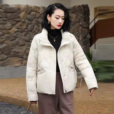 Короткий пуховик со стойкой воротником женский 2025 зимний модный дизайн чувство маленький человек литературный и тонкий пуховик из белого утиного пуха прилив