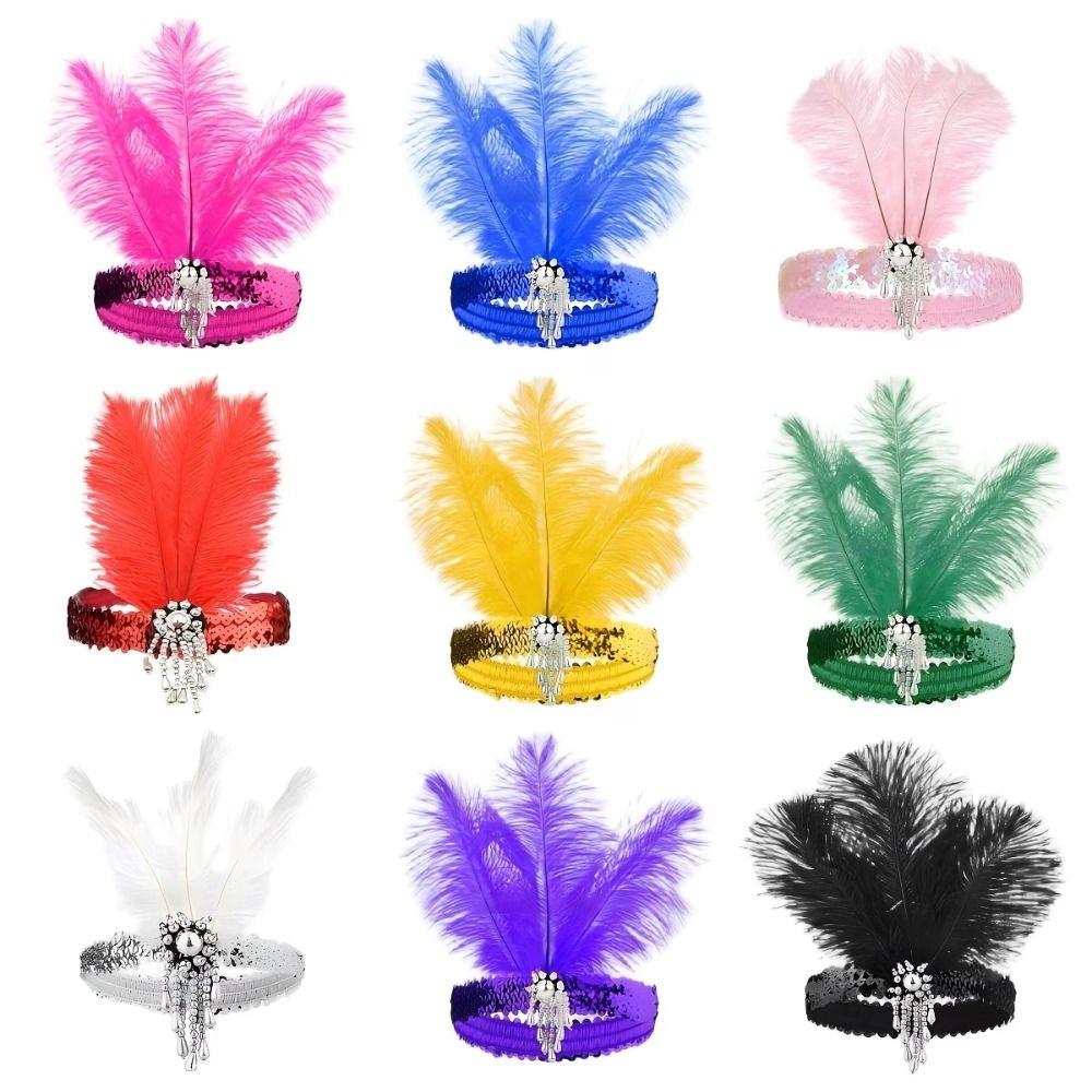 Stage Performance Feather Headpiece Sequin Hair Band 1920s Showgirl Headband  Brazilian Carnival