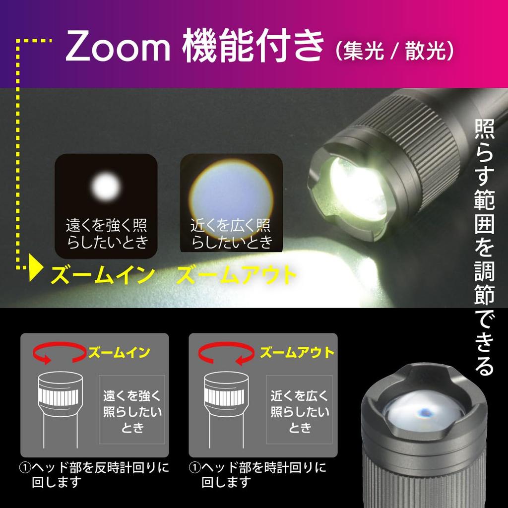 OHM Electric Waterproof IPX7 LED Zoom 350 for Outdoor Use and Disaster Preparedness LHA-Z35C5 08-1640 Flashlight, Lumens,