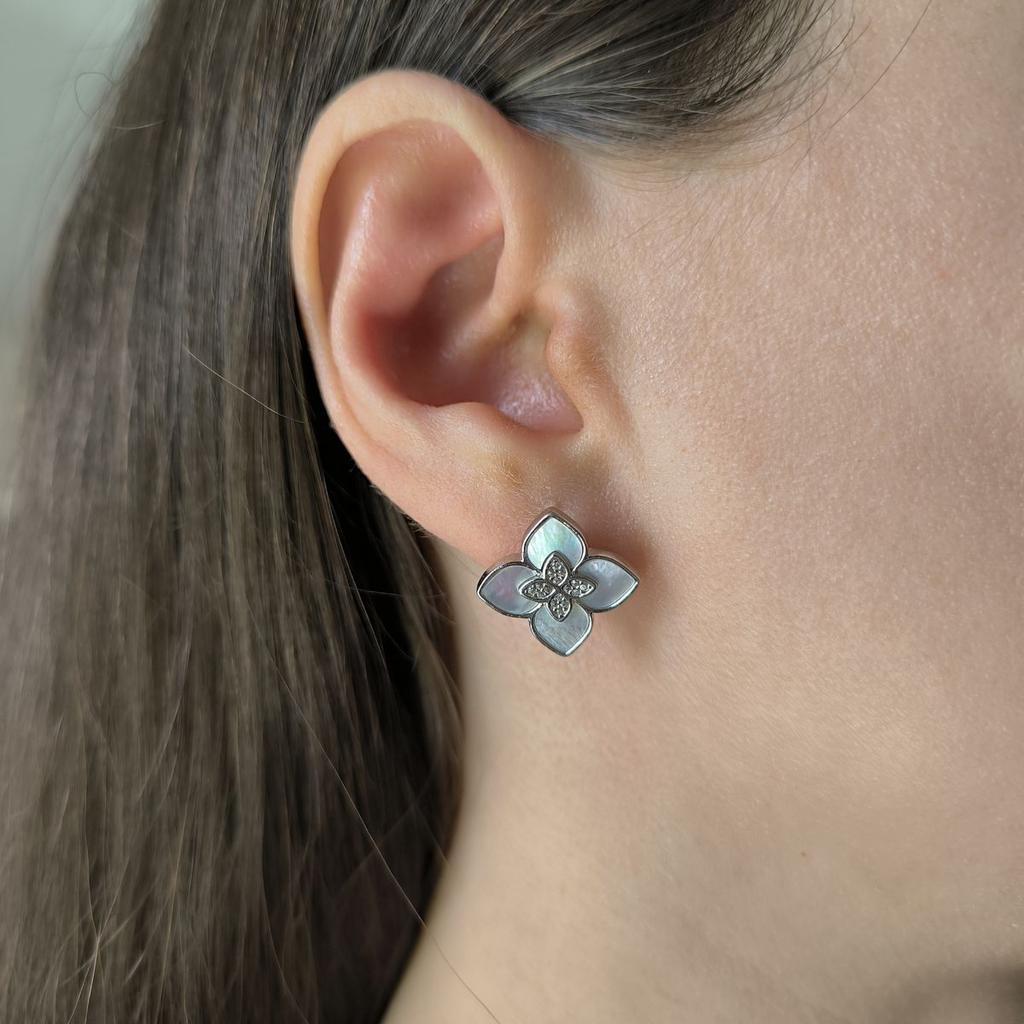 Серебряные серьги с натуральным перламутром, фианитами (60002139)