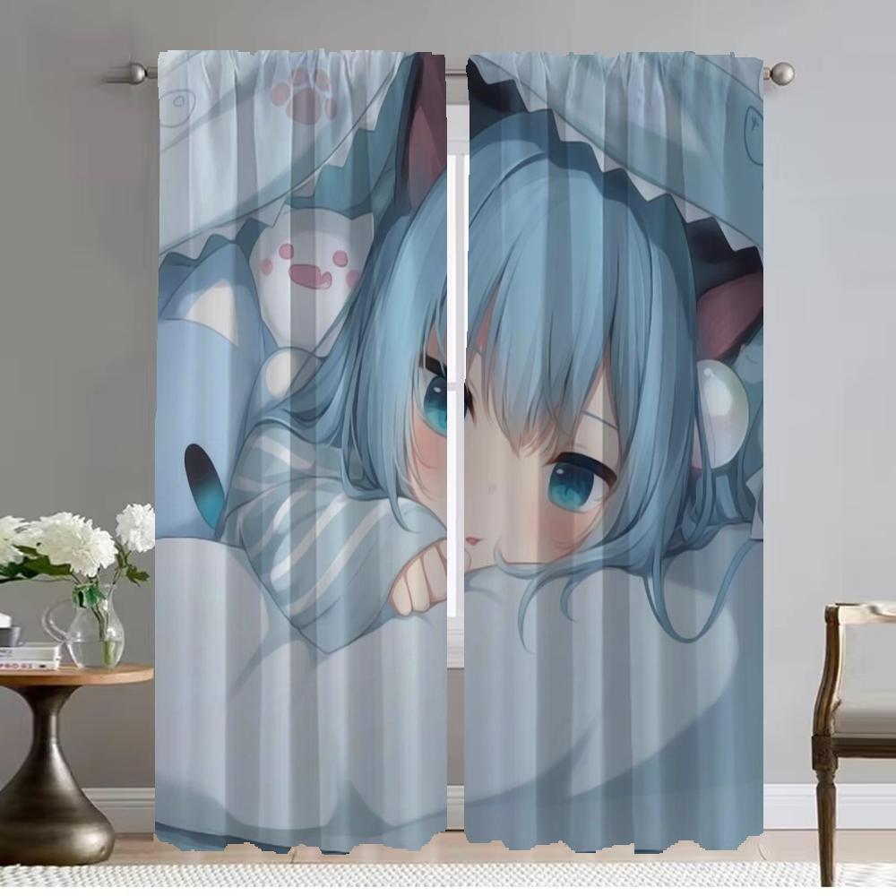 Домашний интерьер Шторы 2 шт Nekoha Shizuku Window Curtain для комнаты 2 панели Tulle для спальни Shades Halloween Decoration