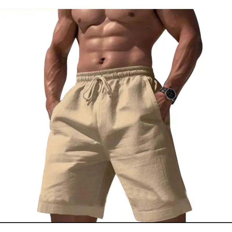 Летние Повседневные Простые Шорты из Хлопка и Льна с Карманами и Кулиской для Мужчин