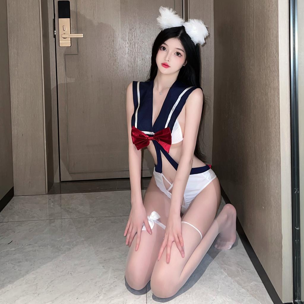 Shi Meisha: Sexy Lingerie Sexy Uniform Seduction Hollow Student onesie Hot Cosplay Suit Woman