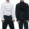 Gothic Ruffled Stand Collar Men's Long Sleeve Tie Shirt with Pleated Cuffs