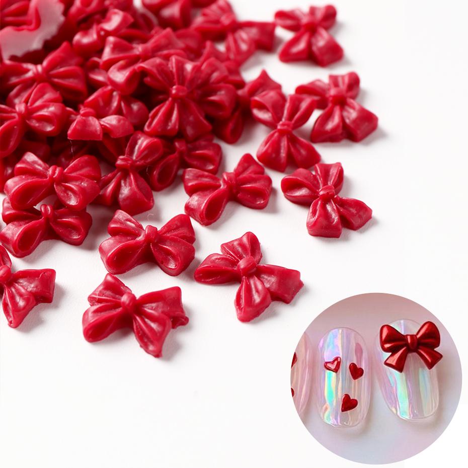 Xiaomi 50/100pcs Red Bow Nail Charms Kawaii Knot Bow Valentines Ornament Jewelry Nail Art Decorations Parts Manicure Nail Accessories