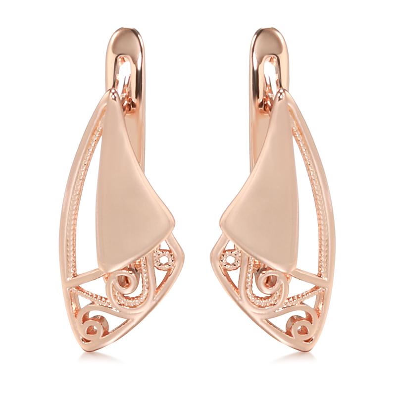 Kinel Rose Gold Glossy Leaf Drop Earrings For Women