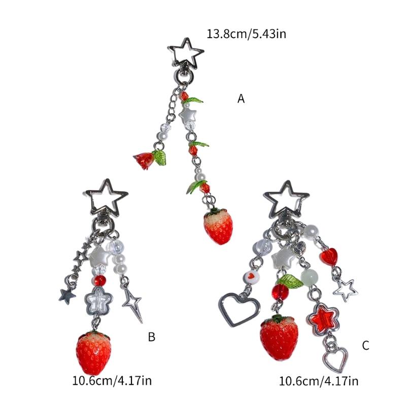 Multi Color Phone Lanyard Strawberry Pendant Wrist Strap Detachable Phone Chains Keyring Portable Accessory for Women