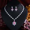 Bright Diamond Princess Pink Zircon Necklace Earrings Set Women'S Dinner Bride Wedding Jewelry Two-Piece Set