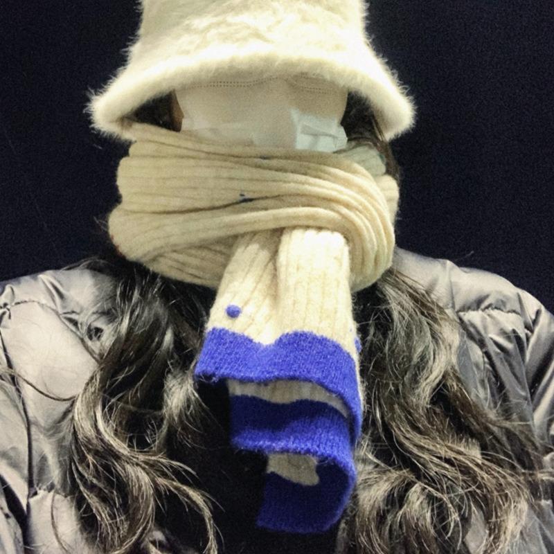 Wool Knitted Wool Scarf Winter Girls New High-end Versatile Scarf Neck Protection Beige