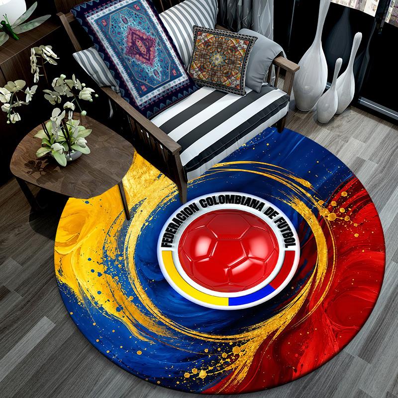 Federación Colombiana de Fútbol Round Area Rug,Carpet Rug for Living Room Bedroom Sofa Playroom Decor,Non-slip Floor Mat