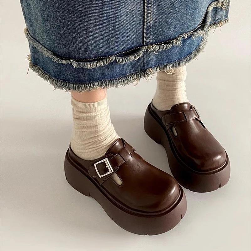 Праздничные туфли-шлепанцы на платформе Baotou Женские Черные Коричневые Туфли на высоком каблуке Женская обувь Повседневные Слипоны для улицы Полумюли Слайды