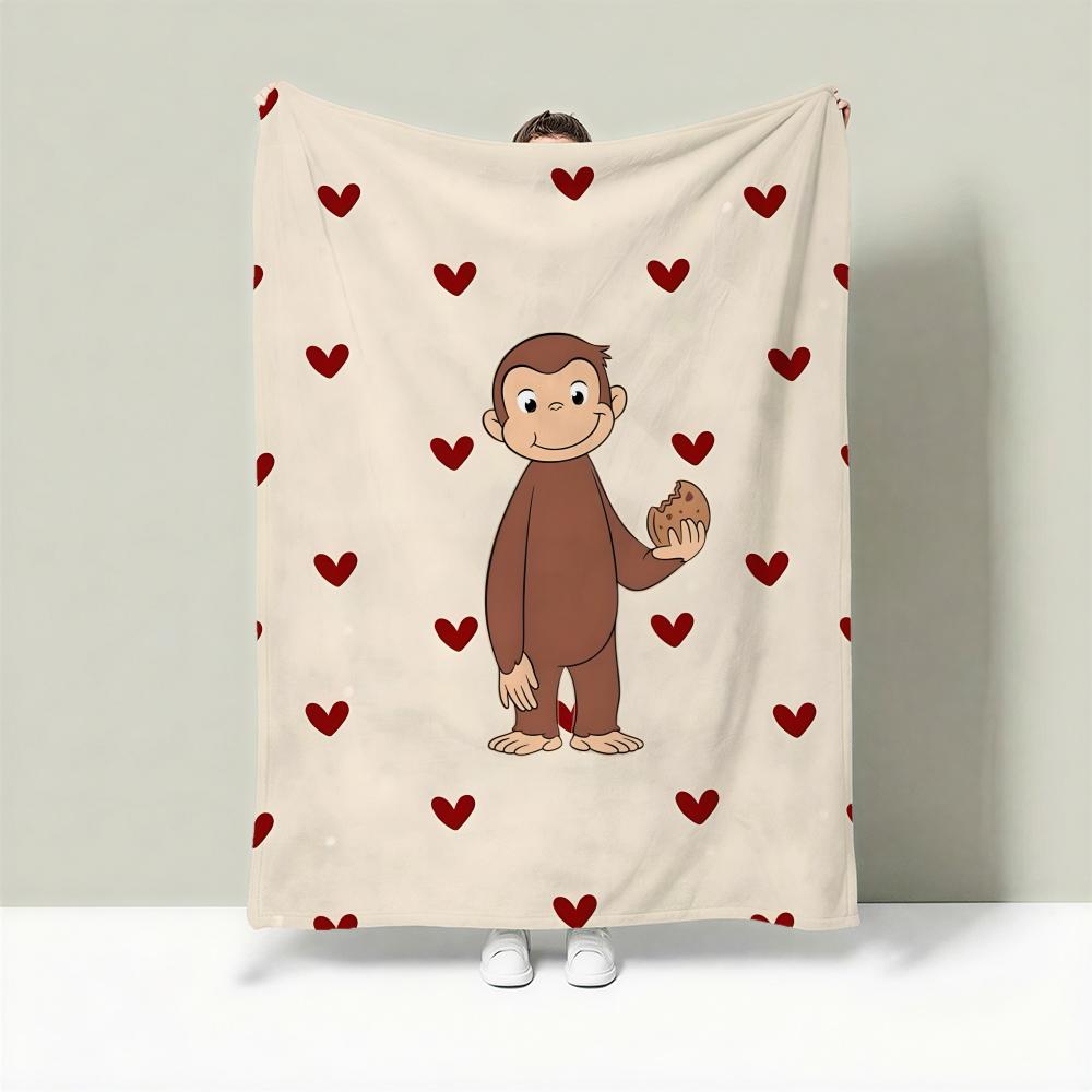 Cartoon C-Curious George Throw Lightweight 240g Flannel blanket Soft Skin-friendly for Summer Cooling