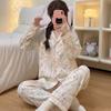 Sweet Cute Flower Print Women's Pajamas Set Button Lapel Neck Design Sleepwear for Sleeping New Autumn Winter Soft Nightwear