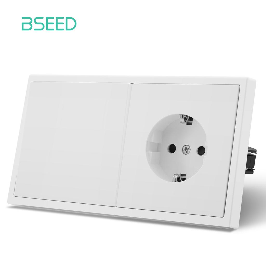BSEED EU Large Button Wall Switches 1/2Gang 1Way Wall Power Sockets Dual USB Phone Charge Port 5V White Home E-Series