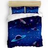 Outer Space Cartoon Cute Spaceship Rocket Duvet Cover with Pillow Case 3pcs Bedding Set Quilt Cover Double Bed Home Textile