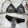 French Ultra Thin Bra Set Sexy Leopard Lace Style Women Underwear Wire-Free Triangle Cup Comfortable Lingerie and Thong Set