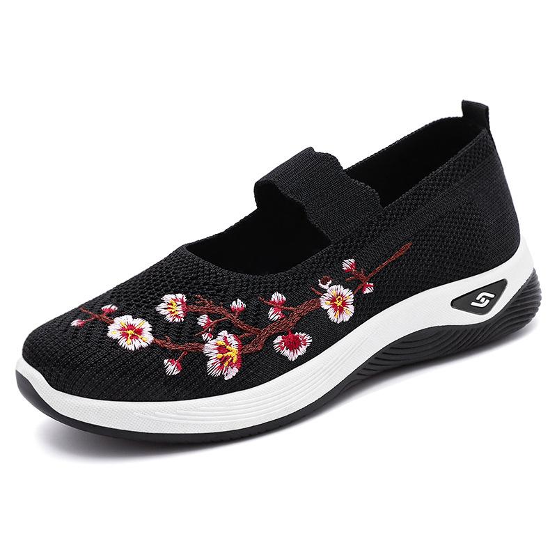 Summer New Embroidered Shallow-mouth Shoes for Women, Breathable Casual Shoes, Slip-on Shoes