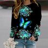Fall Autumn Women'S Fashion O Neck Long Sleeve T-Shirt Loose Clothes Orange Beautiful Butterfly Print T Shirt For Girls Street