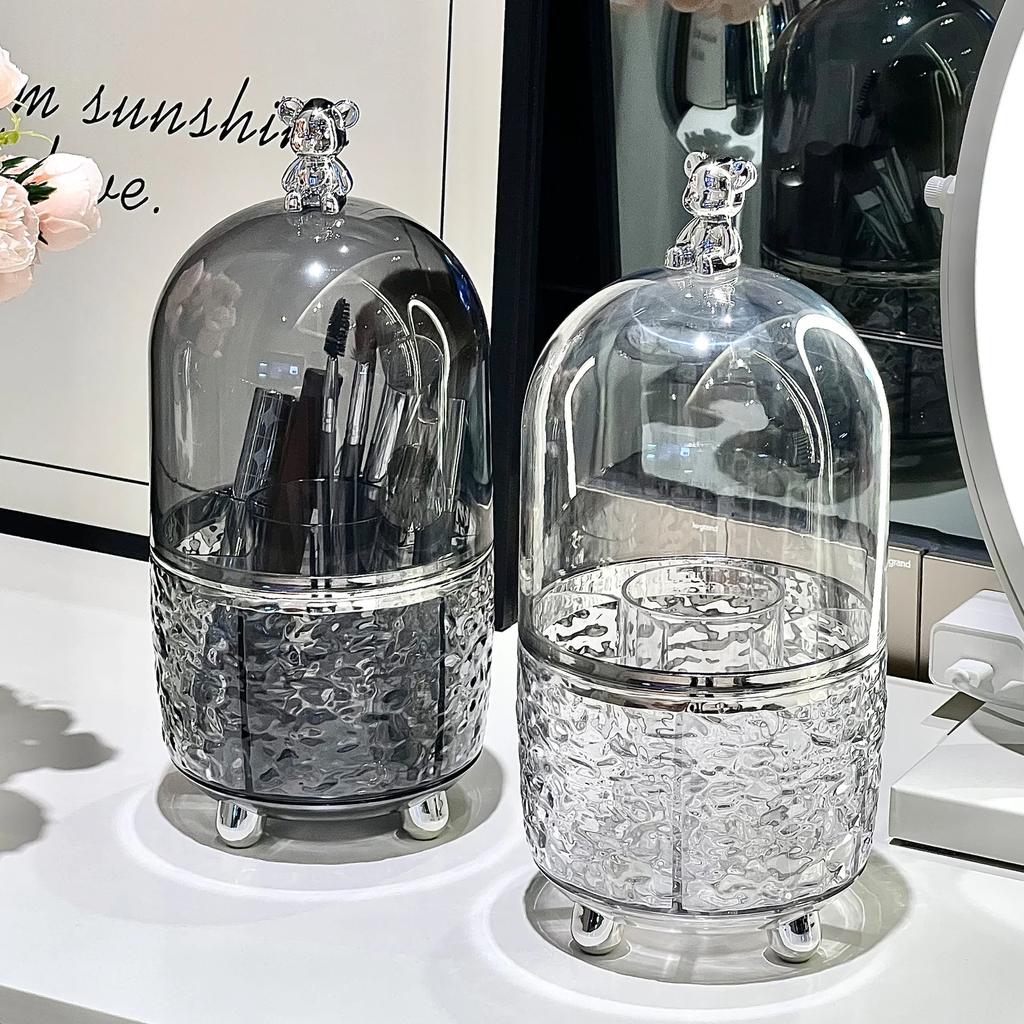 Акриловый вращающийся на 360 градусов держатель кистей для макияжа с крышкой, прозрачный органайзер для кистей для макияжа для туалетного столика, ящик для хранения косметики, столешница для ванны