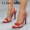 Fashion Liyke Sexy Slingback Sandals Women 2025 Summer Fashion Cozy Open Toe Slip On Back Strap Shoes Red High Heels Sandalias De Mujer