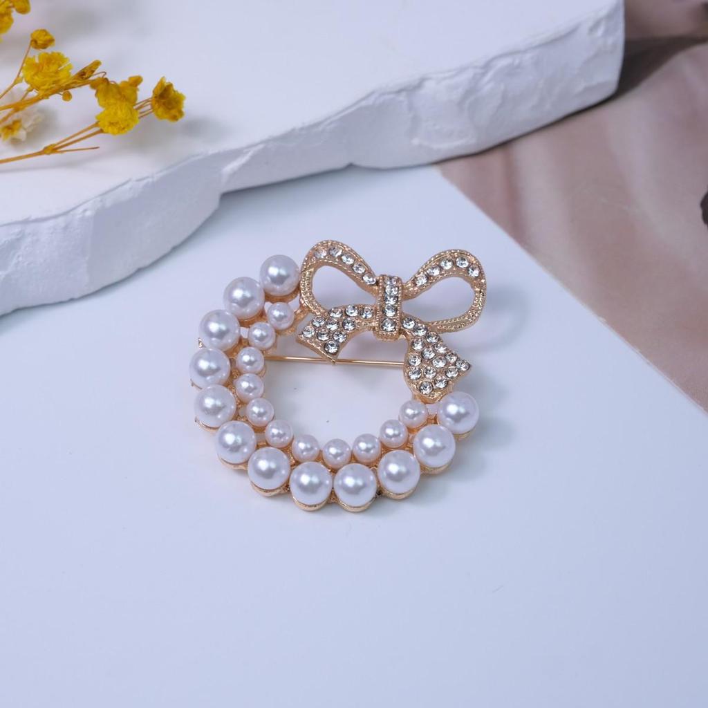 Vintage Pearl Bow Rhinestone Brooch Pin