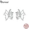 Solid 925 Sterling Silver Dainty Autumn Leaf Butterfly Stud Earrings, Hypoallergenic Minimalist Cute Ear Studs for Women