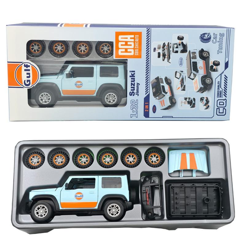 1/32 Модель модифицированного автомобиля Suzuki Jimny Литая машина Внедорожник с совместным брендом Gulf Игрушки Подарок для мальчика Коллекция Миниатюра