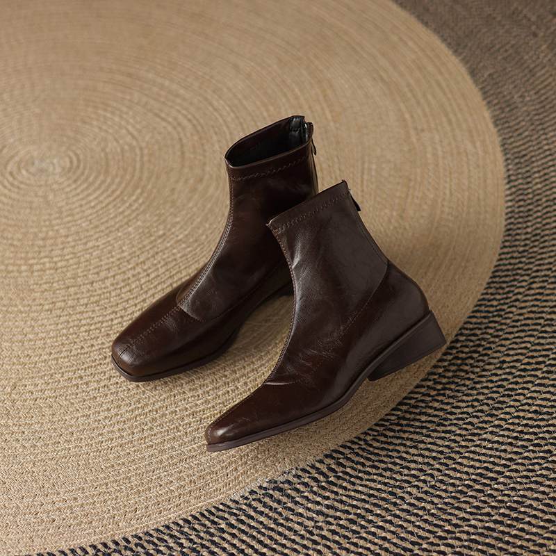 Krazing Pot Зимние ботильоны из микрофибры с квадратным носком, современный размер 33, размер 43, металлические заклепки, средний каблук, на молнии, женские ботильоны