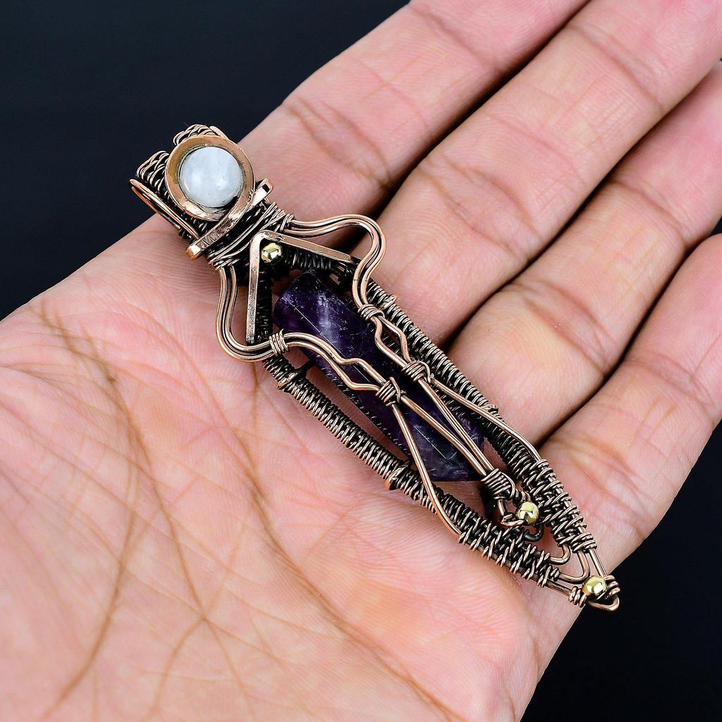 Sage Amethyst Pendant, Gemstone 999 Copper Wire Wrapped Jewelry Pendant, Handmade Jewelry Birthstone Pendant, Gift For Him