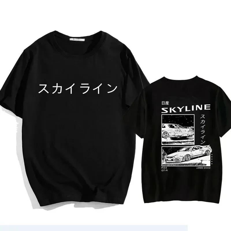 Футболка из хлопка Drift Japan Anime AE86 Inifirst D Летняя повседневная футболка R34 Skyline GTR JDM Футболки с принтом большого размера