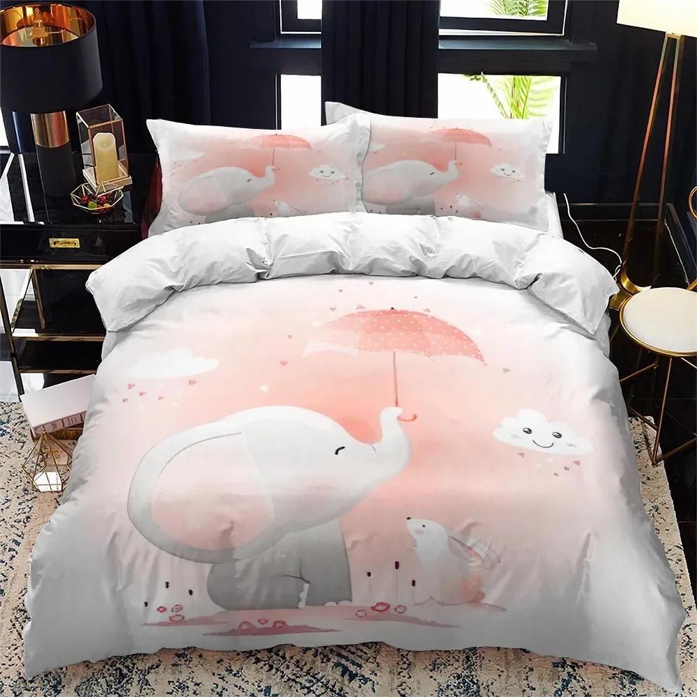 3D Print Animal Elephant Cartoon Comfortable Duvet Quilt Cover Pillowcase Bedding Set Children Bedroom Decoration Home Textile