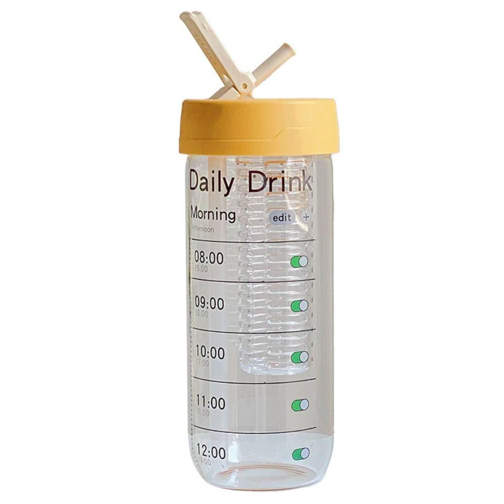 Alarm Clock Sports Water Bottle Large Capacity Outdoor Glass Straw Cup  Primary School Students