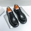 Мужская Модная Обувь на Толстой Подошве в Стиле Business Casual Большого Размера Ретро Британский Стиль Кожаная Обувь с Круглым Носком Низкие Резиновая Подошва