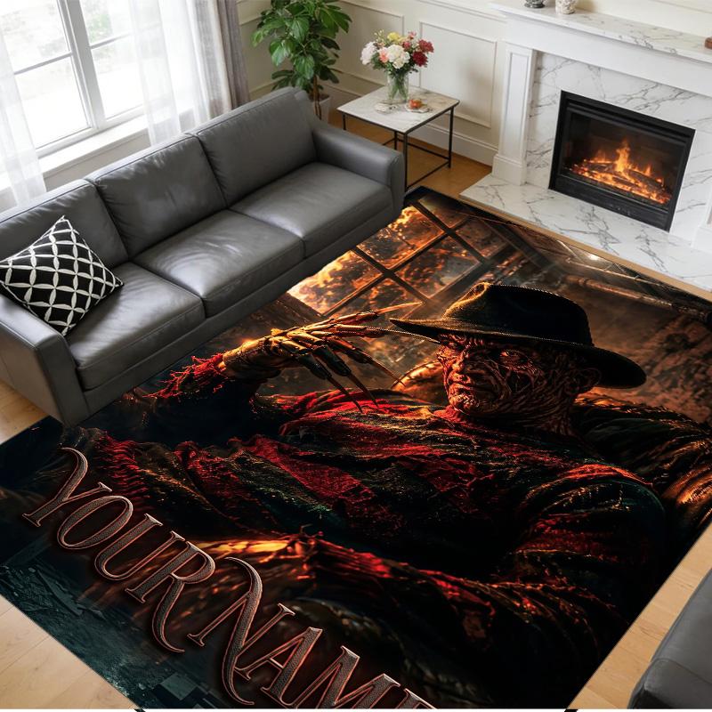 Crystal Velvet Rug Custom Name Text, Soft Non Slip Floor Mat Home DecorA Nightmare on Elm Street Freddy Krueger