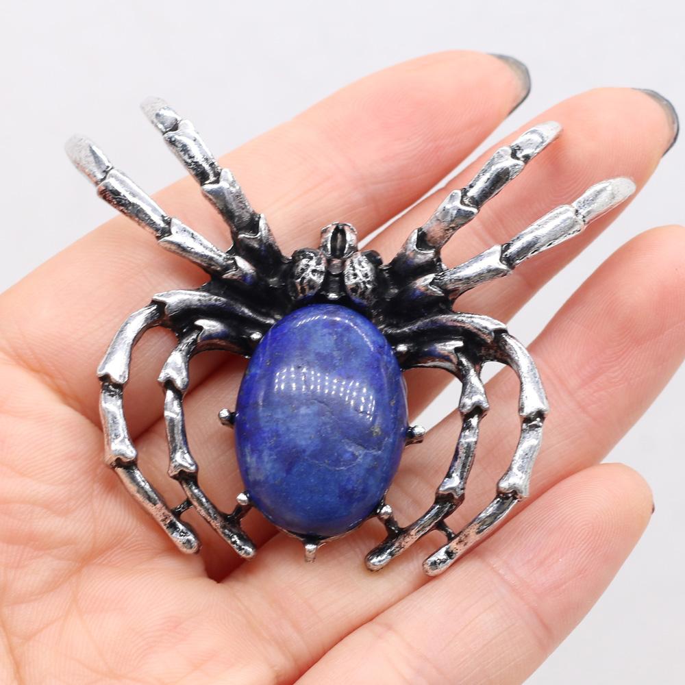 Women Brooch Natural Stone Spider-Shaped Pendant For Jewelry Making DIY Necklace Bracelet Clothes Shirts Accessory
