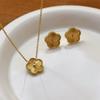 Exquisite 18K Plated Titanium Steel Five-Petal Flower Stud Earrings & Necklace Set for Women