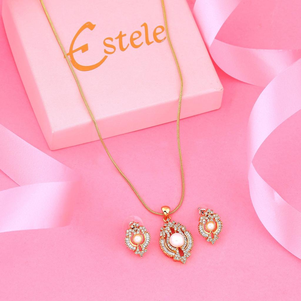 Набор женских подвесок фантазийной формы Estele Elegant с жемчугом и американскими бриллиантами
