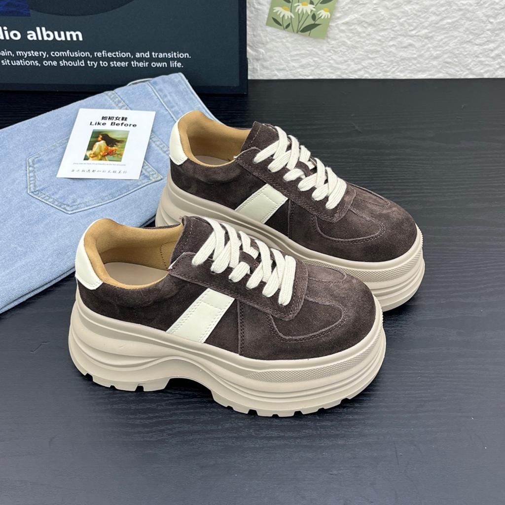 [Fanfuna] 2025 Autumn New Thick-soled Muffin Shoes Women's Versatile Small Height Increase Lace-up Fashion Sports