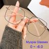 Anti Blue Light Computer Myopia Glasses Women Men Metal Frame Oversized Square Nearsighted Eyeglasses Eye Prescription 0 To -6.0