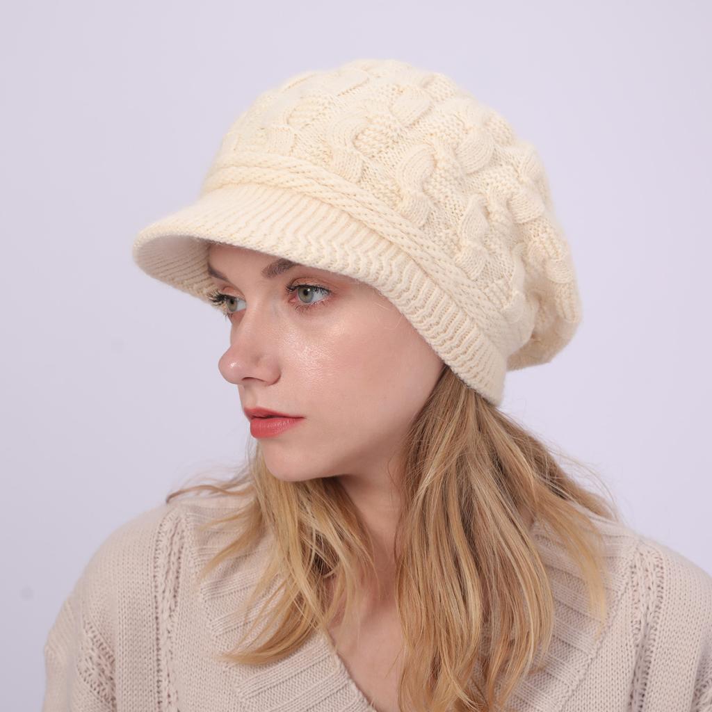 Женские зимние теплые береты, вязаные шапки Skullies для женщин, термофлисовая тюбетейка, уличная ветрозащитная шапка с козырьком, хеджирующая кепка